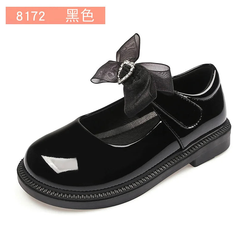 Children's Leather Shoes 2023 New Bow Girl Princess Shoes Soft Sole Casual Student Black Performance Shoes