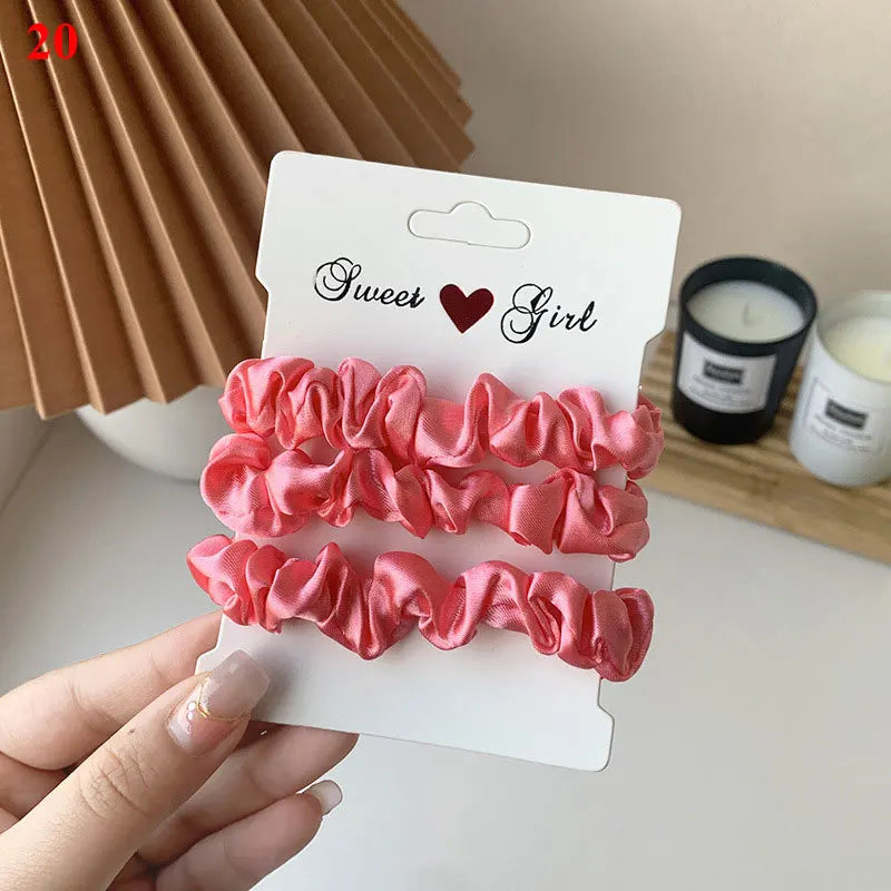 3/6Pcs/Set Silk Hair Scrunchies Elastic Hair Bands Women Elegant Headwear Hair Ties Ponytail Holder Sweet Hair Rope Rubber Bands