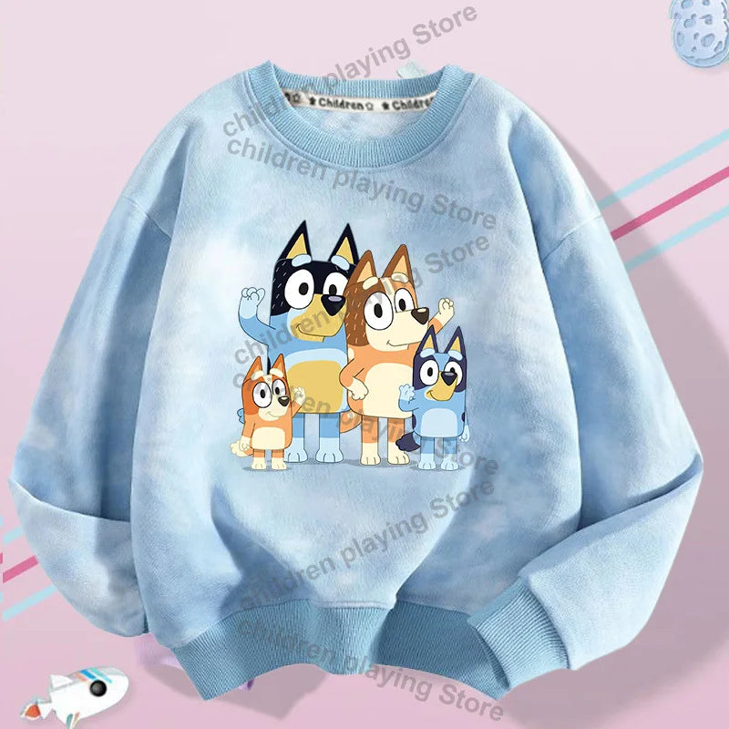 Blueyi Series Kid Pullover Sweatshirts Trendy Long Sleeves Top Bingo Autumn Winter Cartoon Child Clothes Birthday Christmas Gift