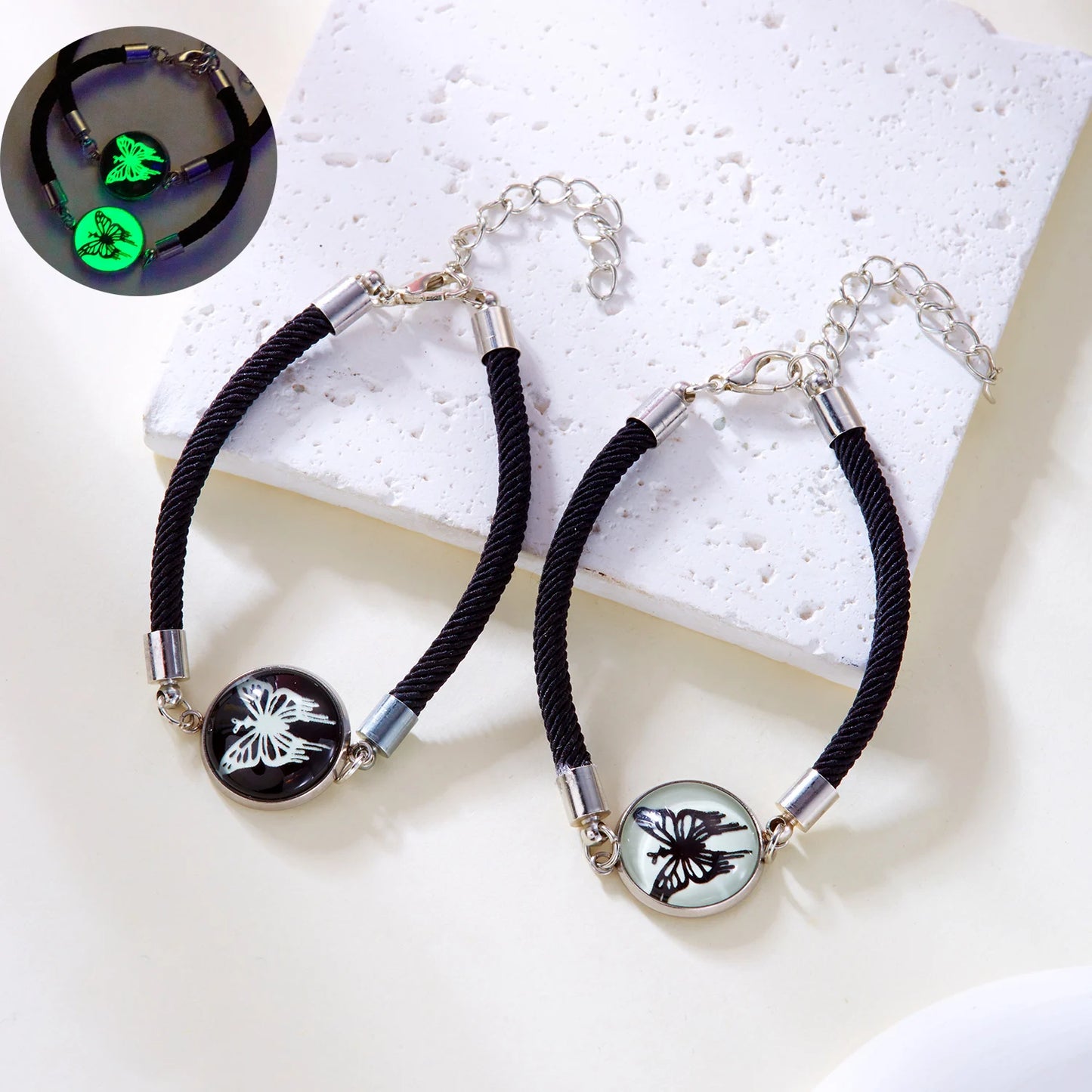 2 PCS/Set PU Leather Couple Bracelet For Women Lover Luminous Sun Moon Rope Charm Wristband Friendship Lover Party Jewelry Gifts
