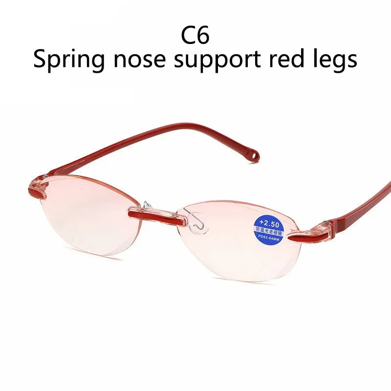 Diopter +1.0 +1.5 +2.0 +2.5 +3.5 +4.0 Frameless Anti-blue Light Reading Glasses Women Men Ladies Presbyopia Eyewear Frames