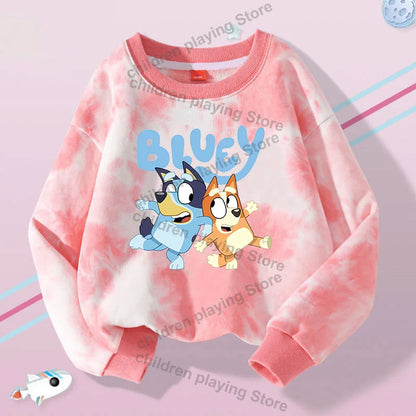 Blueyi Series Kid Pullover Sweatshirts Trendy Long Sleeves Top Bingo Autumn Winter Cartoon Child Clothes Birthday Christmas Gift