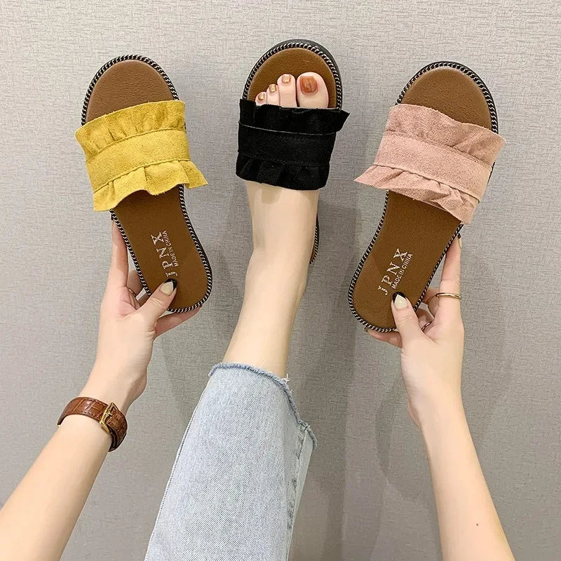 2025 Spring Summer New Women's Slippers Casual Beach Plus Size Women's Sandals Flat Bottom One-Row Slippers Wholesale