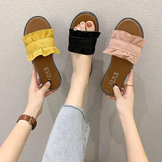 2025 Spring Summer New Women's Slippers Casual Beach Plus Size Women's Sandals Flat Bottom One-Row Slippers Wholesale