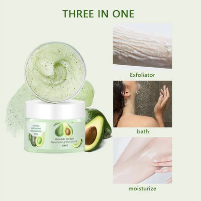 230g KOEC Avocado Dead Sea Salt Bathing Body Scrub Moisturizing Exfoliating Nourishing Brightening Shea Butter Natural Seed Oils
