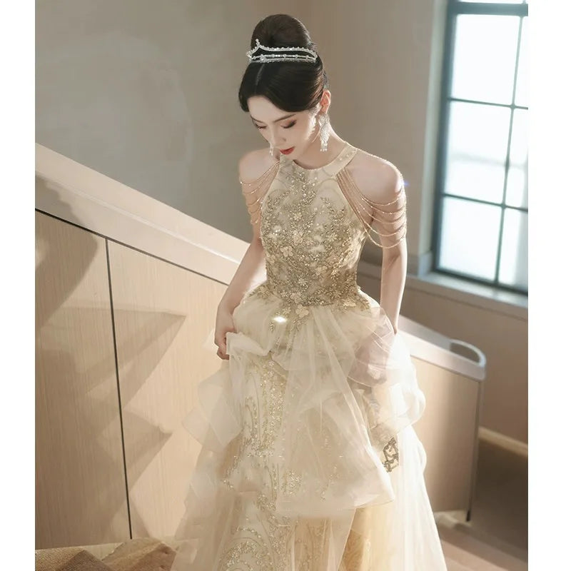 New champone long sweat lady girl women princess bridesmaid banquet prom party dress gown