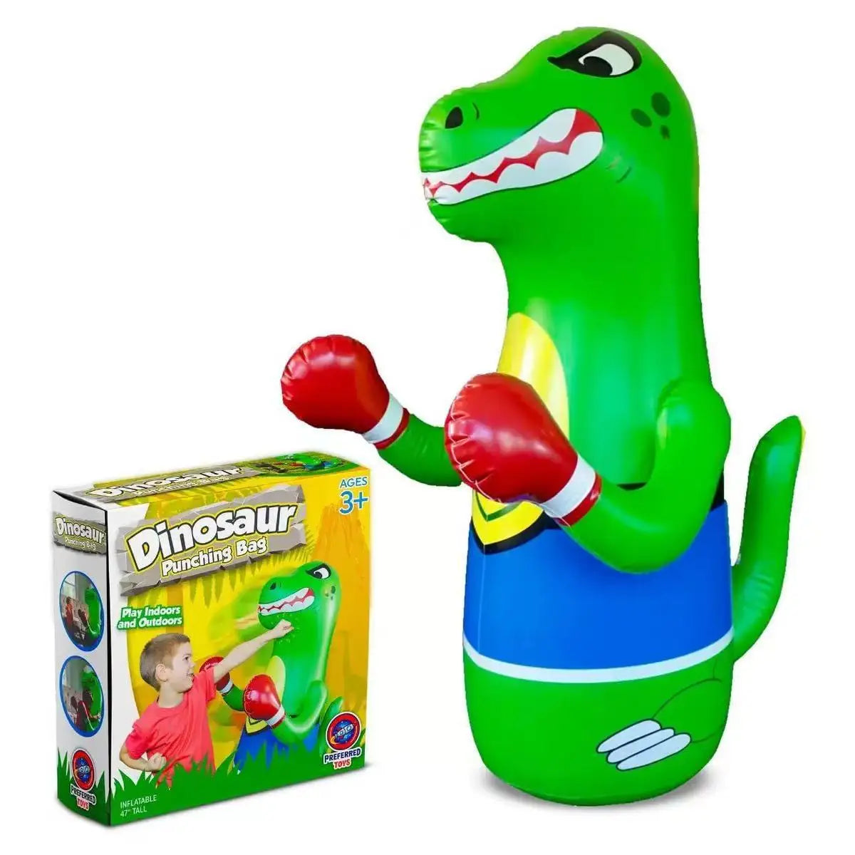 Inflatable boxing tumbler green Tyrannosaurus rex children's anger sports props boxing cover water spray toy dinosaur column