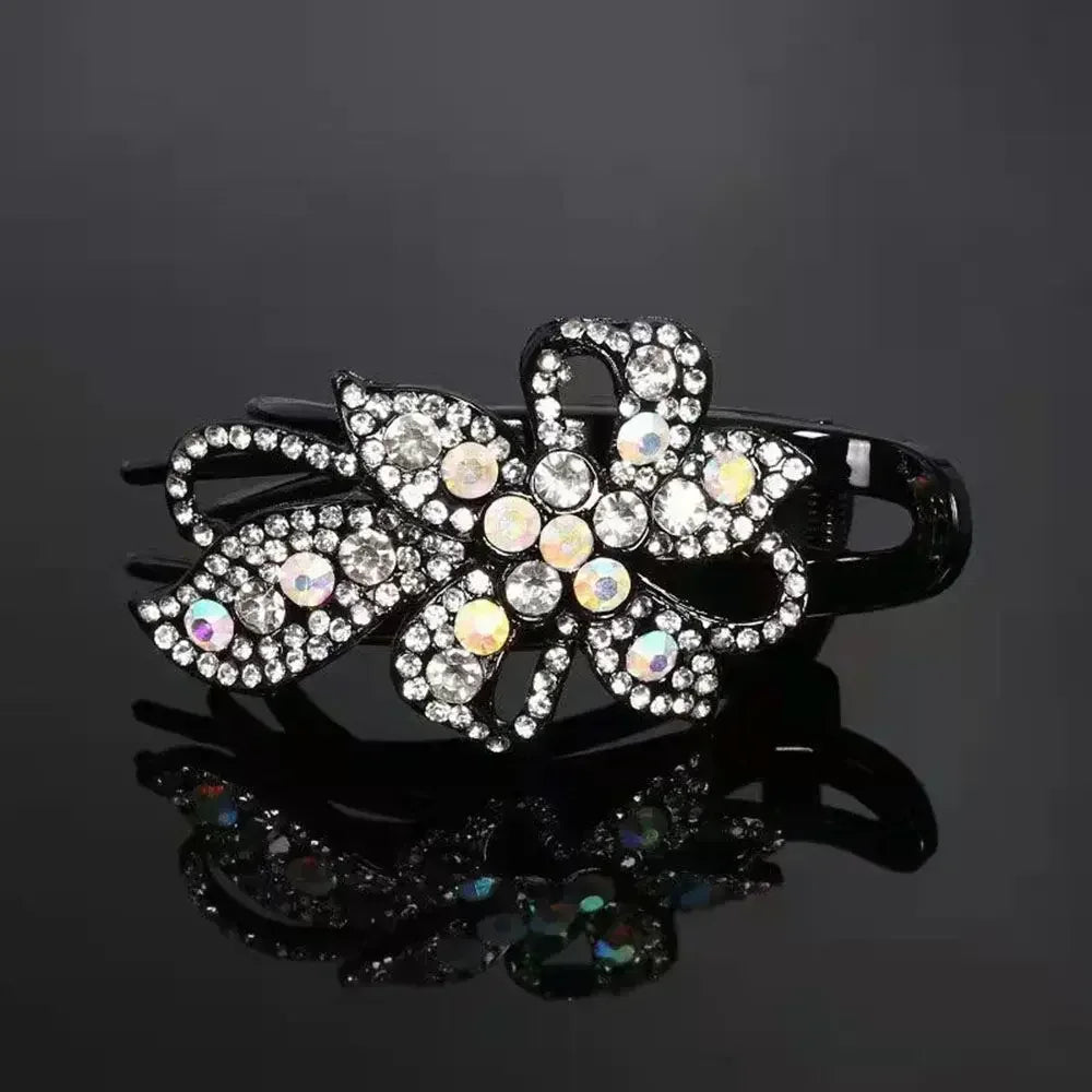 Shiny Rhinestone Hairpin Flower Leaf Duckbill Hair Claws Retro Hair Clips Accessories For Women Shinning Ponytail Headwear