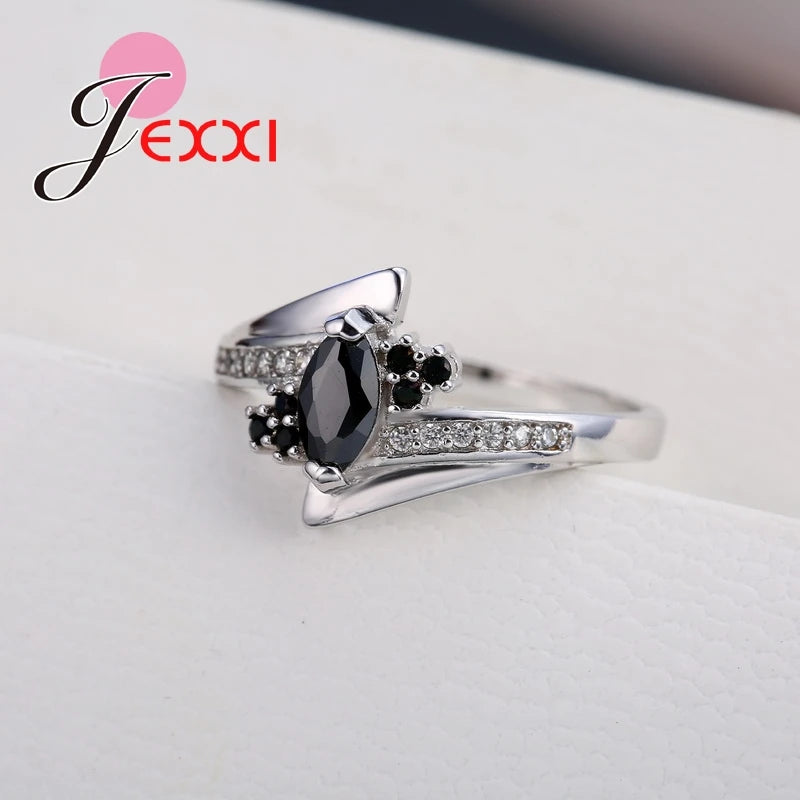 925 Sterling Silver Jewelry Black Agate White Zircon Stone Wedding Band Ring for Women Hot Selling Promise Bijoux