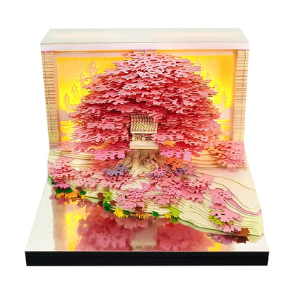 Omoshiroi Block 3D Notepad Cubes 160Sheets Diy House 3D Memo Pad Led Light Sticky Notes Paper Notes Stationery Christmas Gifts
