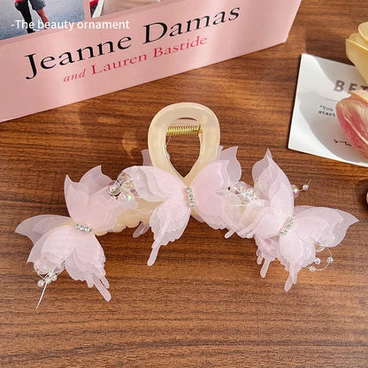 New Fashion Simulation Butterfly Hair Clips for Women Elegant Pearl Bow Ponytail Clip Sweet Crab Claw Headdress Hair Accessories