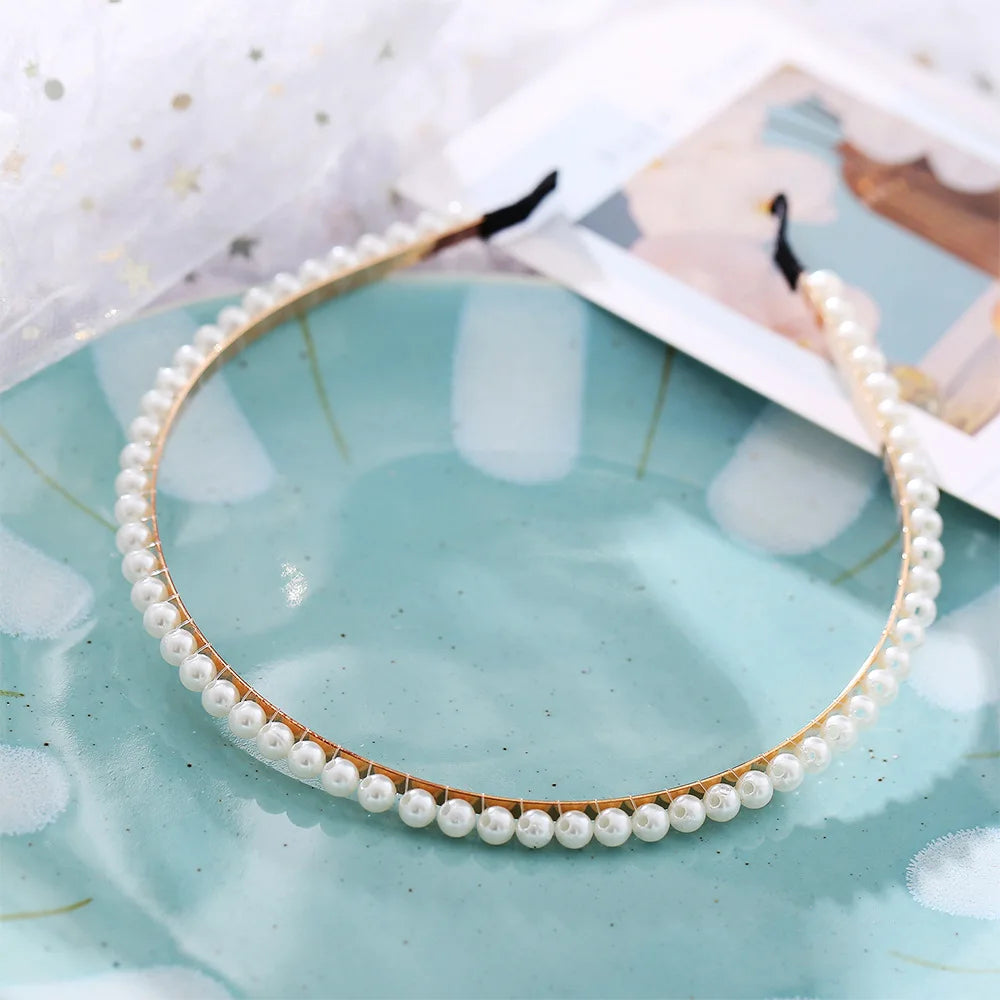 VAGZEB Fashion Full Pearl Hairbands Elastic Flower Women Hair Hoop Bands Headband Bezel Girls Hair Accessories Headdress