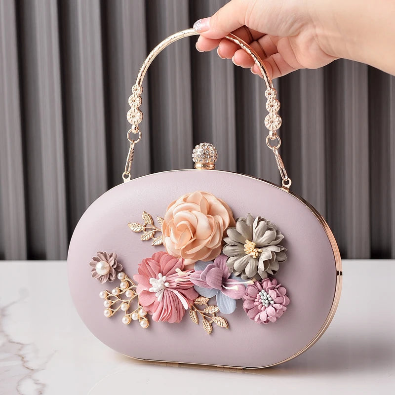 Round White Purses for Woman Flower Luxury Brand Handbag Party Wedding Clutch Female Retro Shoulder Bag for Cell Phone 2025
