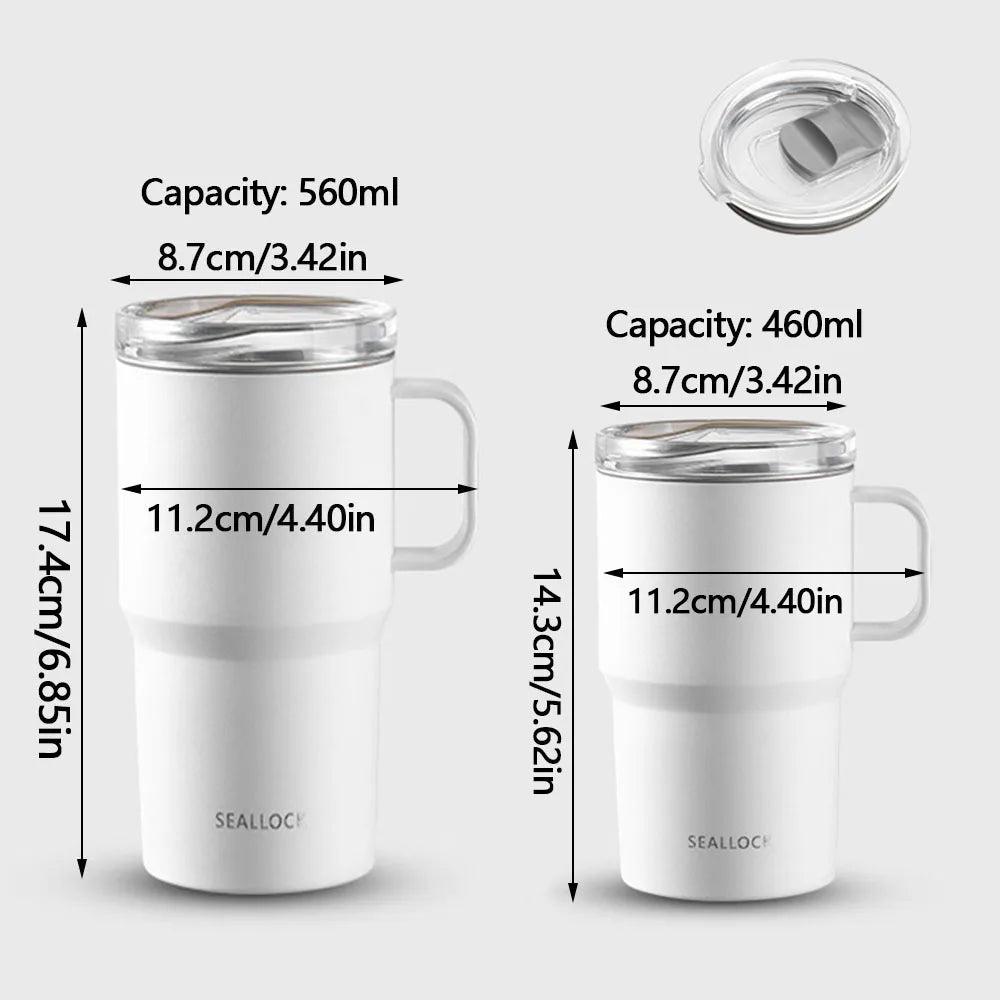 304 stainless steel water cup, coffee cup, tea cup with handle and lid, double-layer mug, car water cup, PP shell, birthday gift