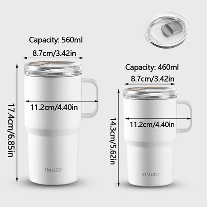 304 stainless steel water cup, coffee cup, tea cup with handle and lid, double-layer mug, car water cup, PP shell, birthday gift