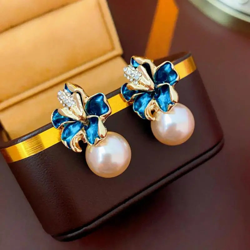 925 Silver Needle Korean Fashion Crystal Flower Earrings For Women Jewelry 2026 Trending  Women's French Pearl Earrings z40