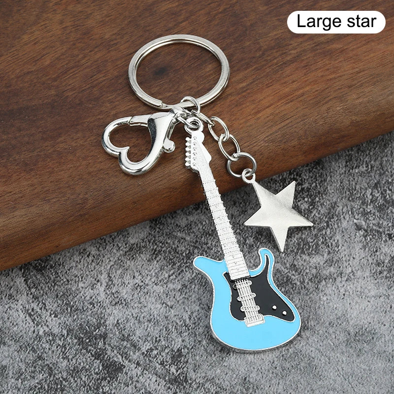 1Piece Y2K Guitar Cat Key Chain For Men Women Pentagram Bow Pendant Fashion Rock Punk Bag Accessories Gift