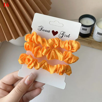 3/6Pcs/Set Silk Hair Scrunchies Elastic Hair Bands Women Elegant Headwear Hair Ties Ponytail Holder Sweet Hair Rope Rubber Bands