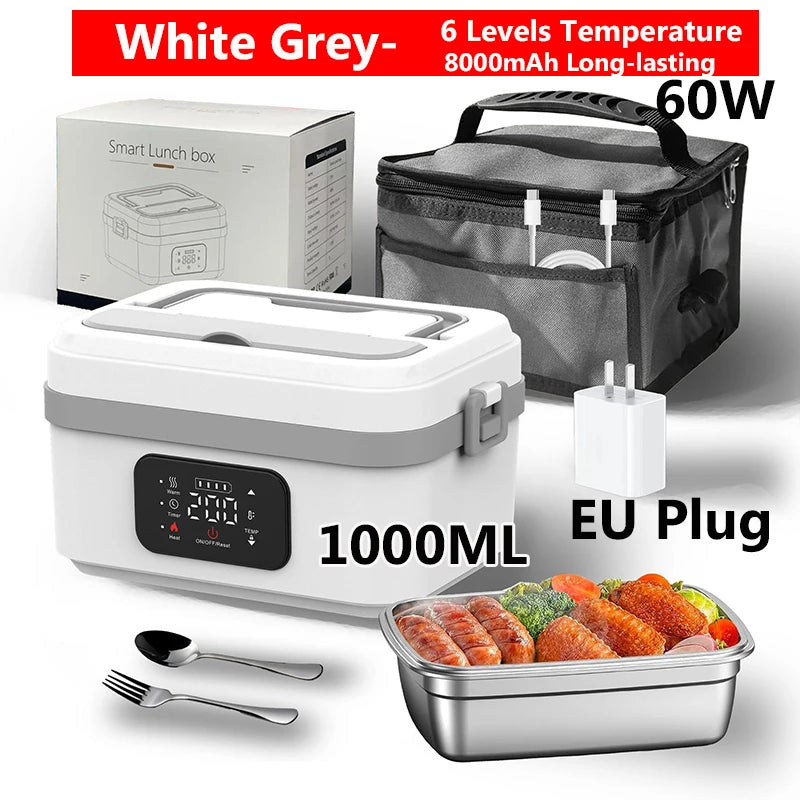 Wireless Electric Lunch Box 1600ML Capacity Heating 6Speed Constant Temperature Outdoor Lunch Box 304 Food-Grade Stainless Steel