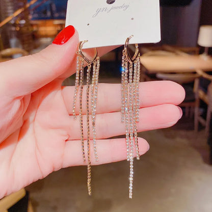 2023 New Fashion Trend Unique Design Delicate Elegant Green Zircon Tassel Earrings Women High Jewelry Wedding Party Gifts
