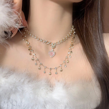 Multi-layered Copper Alloy Crystal Necklace Women Hanfu Accessories Sexy Golden Collarbone Necklace Birthday Gift For Women