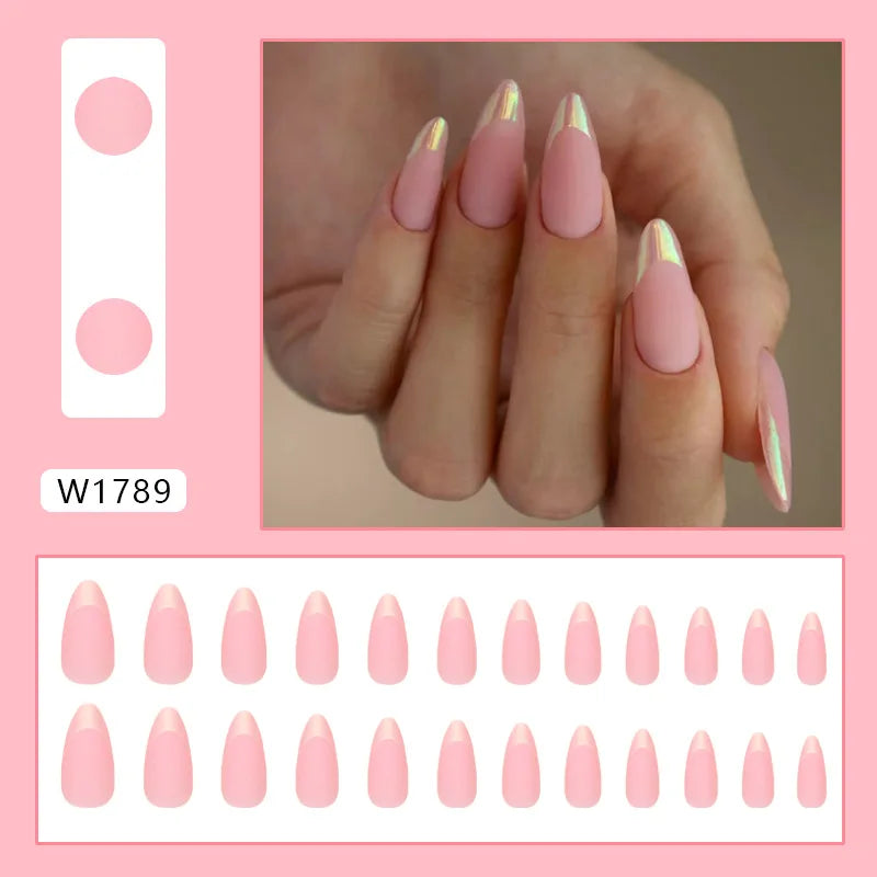 Caramel Flower 24 Pcs Press on Nails Pink Gradient Fake Nails Glossy Artificial Finger Manicure Reusable False Nails for Women
