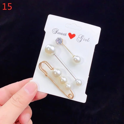 6Pcs Brooch Set Big Beads Fashion Clothing Brooches for Women Pearl Lapel Pin Sweater Dress Brooch Pins Badge Buckle Accessories