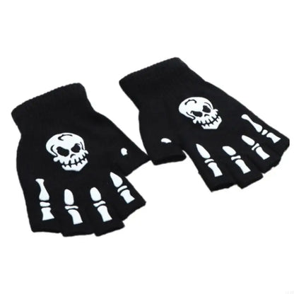 Warm Thermal Gloves Thick Stylish Mitten Gloves Half Finger Halloween Handwear Stylish Skeleton Gloves for Girl Women