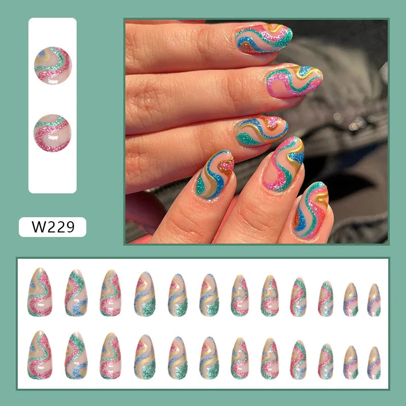 24Pcs/Box Charming Pink Flame Short Detachable Finished Fingernails Ballet Wearable Fake Nails press on Square Head Full Cover