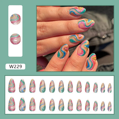 24Pcs/Box Charming Pink Flame Short Detachable Finished Fingernails Ballet Wearable Fake Nails press on Square Head Full Cover