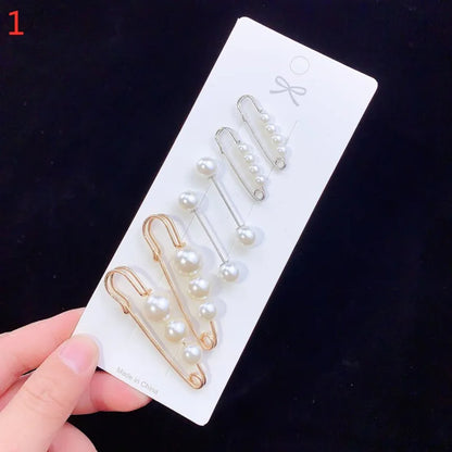 6pc Pearl Brooches Set Waist Buckle Cardigan Jeans Button Brooch Pins Women Sweater Coat Anti Fall Pearls Clothes Pin Decoration