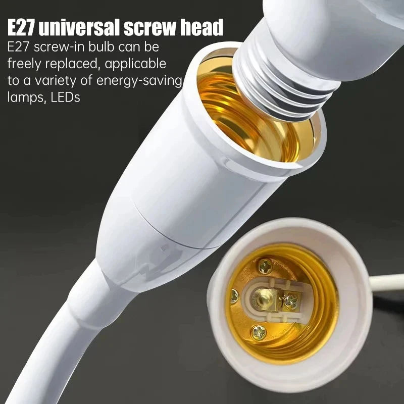 1PC EU Plug E27 Direct Plug In Swivel Head E27 Socket Bulb Holder With Switch LED Table Lamp Stainless Steel Hose Steering Lever