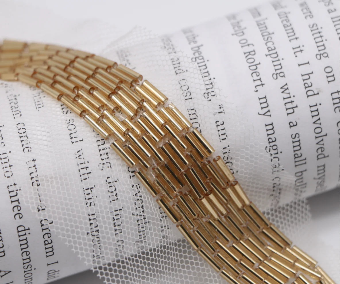 90cm Pearl Beaded Lace Trim Ribbon Garment Decoration Applique Trimming Gold Sequin Tape DIY Sewing Fabric Material Accessories