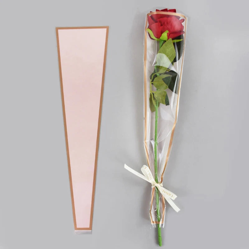 50Pcs Flower Wrapping Bag Clear Rose Floral Bouquet Packaging Bags for Valentine's Day Wedding Birthday Party Gift Decoration