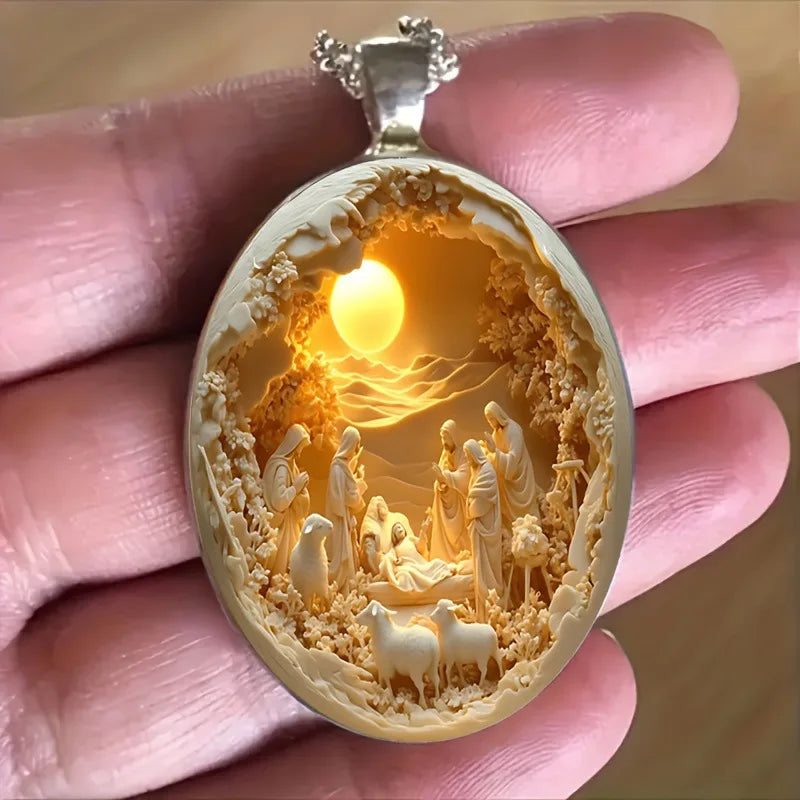 Elegant oval shaped glass alloy pendant necklace Easter Christmas gift