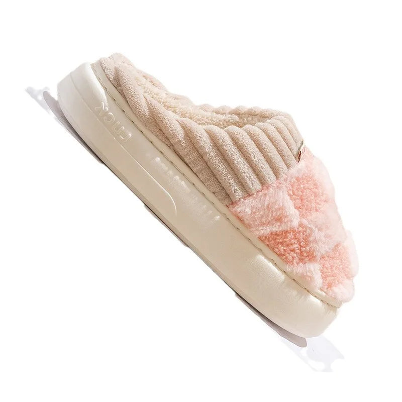Litfun Winter Fur Fuzzy Slippers For Women New Pineapple Lattice Soft Sole Plush Shoes Non-slip Warm Home Fluffy Cotton Slippers