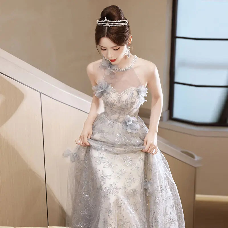 Hanging Neck Evening Dress Light Luxury Glitter Dress Niche Sleeveless Skirt Vocal Annual Meeting Dress Host Gowns Formal Dress