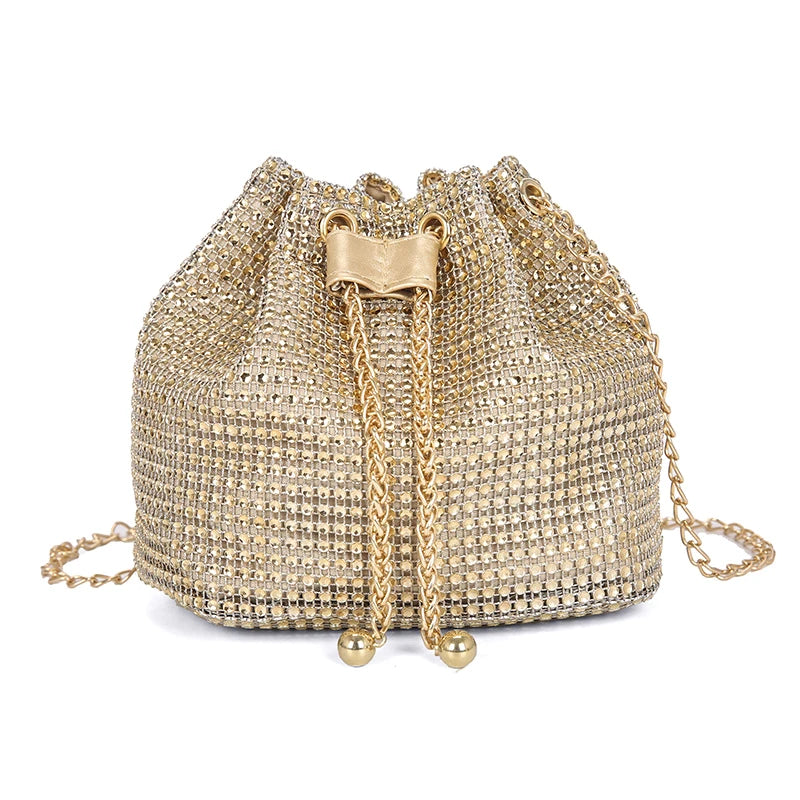 Sophisticated Rhinestone Bucket Bag; High Fashion Versatile Chain Shoulder Bag Designed For Women.