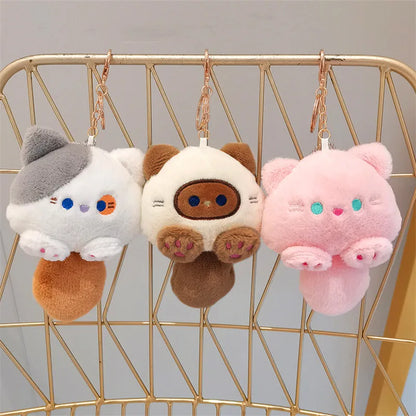 Cartoon Stuffed Plush Cat Key Chain Colorful Ins Cute Coffee Cat Plush Pendant Doll Creative Soft Fluffy Keychain Children