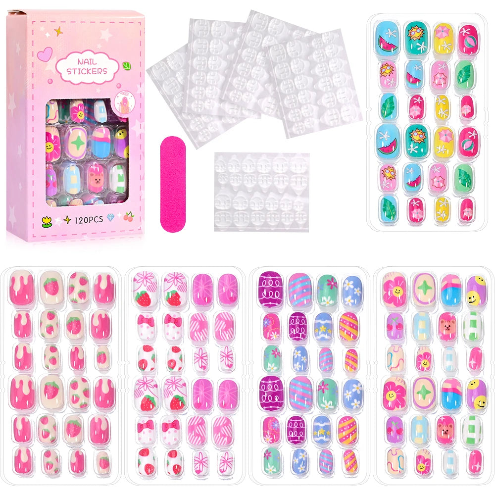 120pc/Box Kid's Christmas Press On Nails Kawaii Cartoon Santa Snowman Xmas Tree Full Cover Acrylic False Nail Kid Christmas gift