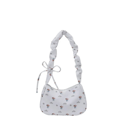 Women Small Underarm Bag Y2K Sweet Printed Zipper Tote Pleated Strap Handbag Half Moon Design Versatile Ladies Shoulder Bags