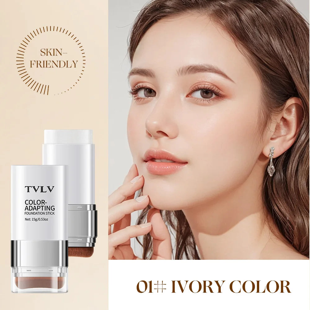 TVLV Color-Adapting 2-in-1 Foundation Stick Moisturizing Brightening Concealing With Brush Makeup Fond de teint adaptable