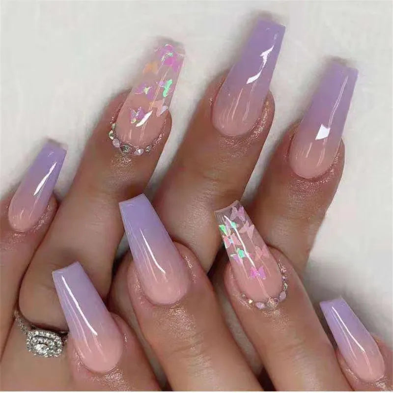 Wholesale Price Press On Nails Ballerina Medium Coffin False Nails French Tip Nails Manicure Stick On Nails Acrylic Fake Nails