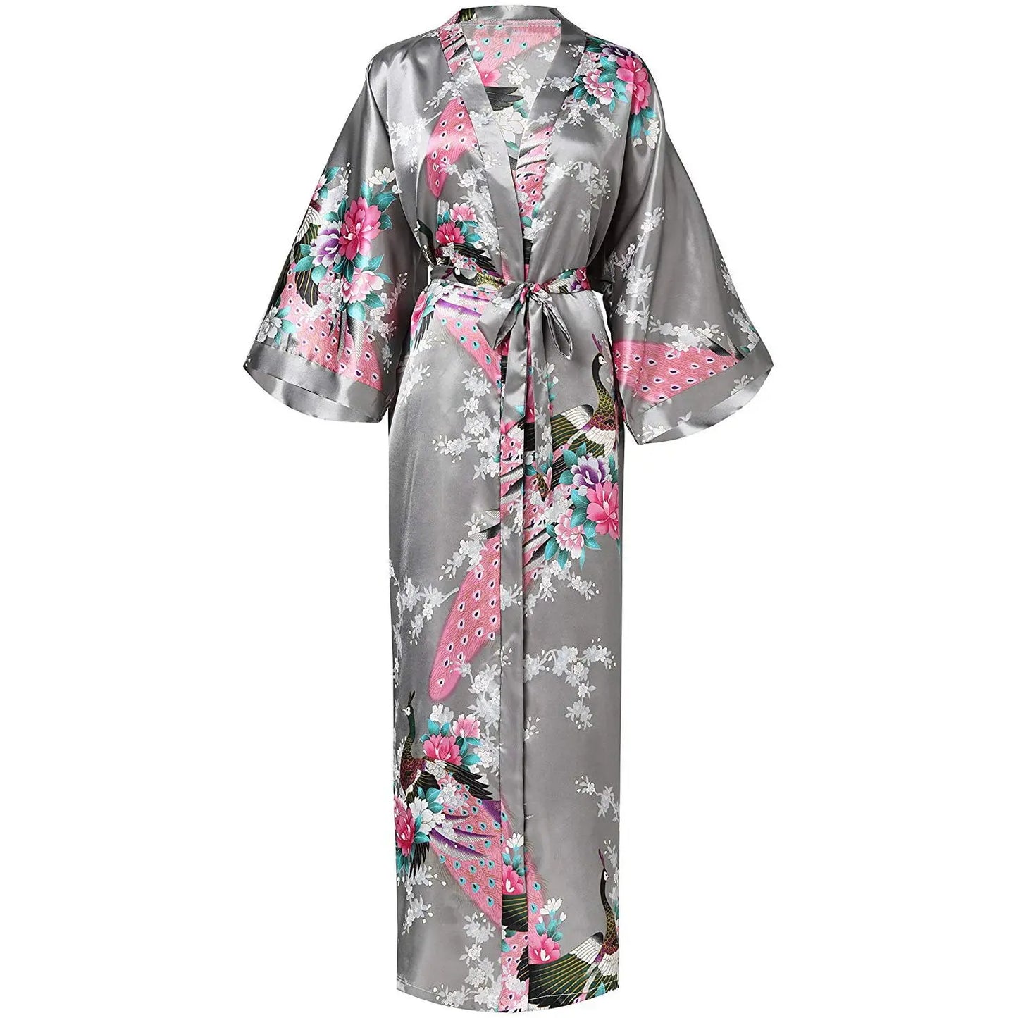Elegant Print Flower Women Long Robe Loungewear Silky Satin Kimono Bathrobe Gown Spring Autumn New Sleepwear Home Dress Negligee