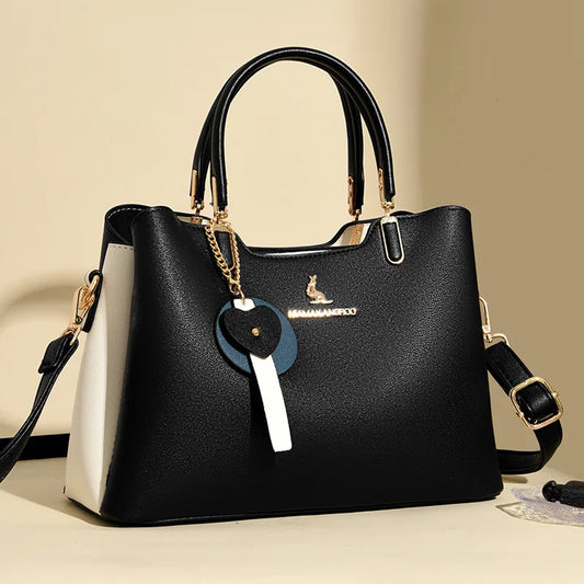 2025Autumn Fashion Simple Large Capacity Women's Handbag Color-Block Multi-Compartment High-End Mom Bag Commuter Bag