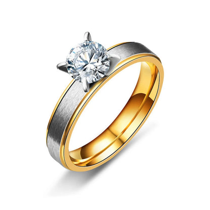 Fashion Matte 4-Prong Zircon Stainless Steel Couple Rings For Women Men Engagement Ring Valentine Day Jewelry Gift Size 6-12