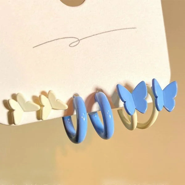 3-9 Pairs Heart Butterfly Drop Earrings Set Big Circle Piercings Earrings Jewelry for Women Imitation Pearl Hoop Cute Ear Buckle