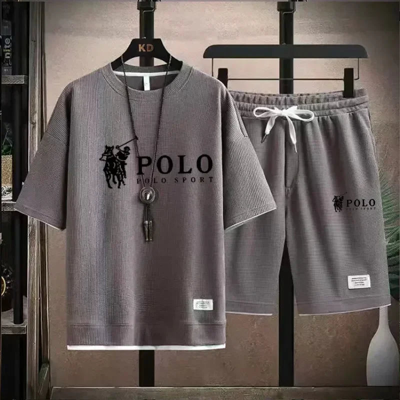 2026 Men's Short-sleeved T-shirt + Sports Shorts Two-piece Summer Fashion Breathable Fitness Casual Jogging Set Short Sleeve Two