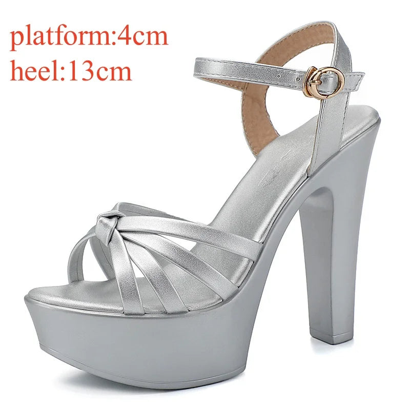 11cm 13cm  Elegant Patent Leather Sandals Women's Platform Shoes Summer 2025 Block High Heels Sandals for Party Model Dress