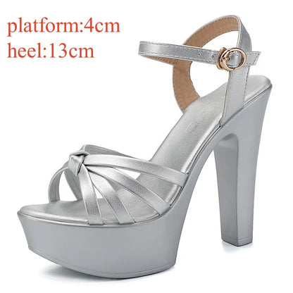 11cm 13cm  Elegant Patent Leather Sandals Women's Platform Shoes Summer 2025 Block High Heels Sandals for Party Model Dress